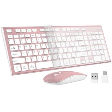 Imagem de GALENMORO Teclado sem fio, silencioso, silencioso, fofo, USB, discreto, compacto, tamanho completo, plano, ergonômico, com teclado numérico, para Mac, Windows, superfície de computador, MacBook, PC