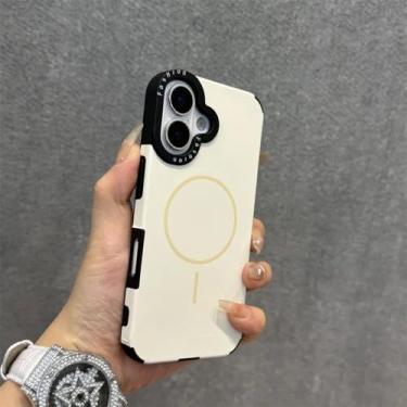 Imagem de Capa de couro PU da moda para iPhone 15 16 Plus 14 13 12 Pro Max 11 com alça de pulso e cordão magnético macio à prova de choque, B branco, para iPhone 16 Pro