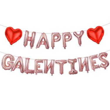 Imagem de Decorações de balões Happy Galentines Day, 40,6 cm ouro rosa letras dia galentinos balões banner com balão em forma de coração vermelho, suprimentos de festa rosa para o dia dos namorados, decorações