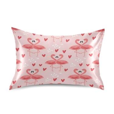 Imagem de Blueangle Fronha de cetim refrescante para cabelo e pele, capa de travesseiro flamingos rosa dia dos namorados, tamanho padrão 51 x 66 cm com fecho de envelope (534)