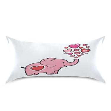 Imagem de Blueangle Fronha de cetim refrescante para cabelo e pele, fronha de elefante rosa Dia dos Namorados, tamanho king 50,8 x 101,6 cm com fecho de envelope (532)