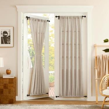Imagem de Tollpiz Cortina de porta de linho, cortinas semitransparentes, cortina com filtro de luz para armário com dois bolsos para varão, boho, para divisória de quarto, 137 x 203 cm de comprimento, natural