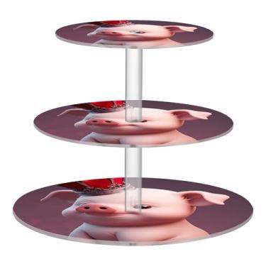 Imagem de Adorável coroa de porco rosa 3 camadas suporte de cupcake para festa, copo de acrílico, torre de bolo, decoração de mesa, bandeja de servir comida, suprimentos de festa, aniversário e casamento