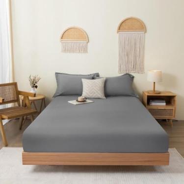 Imagem de Lençol com elástico alto, capa de colchão, roupa de cama luxuosa, ultramacio e confortável, lençóis duráveis de luxo, ajuste seguro para quartos principais e de hóspedes - cinza claro||160 cm x 200 cm