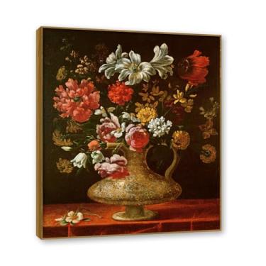 Imagem de Moldura de teca. Arte em tela floral country, pintura botânica vintage de natureza morta, decoração de parede de cozinha de fazenda emoldurada para sala de jantar. B45. 60 x 72 cm-23,6 x 28,3 pol