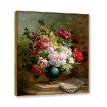 Imagem de Moldura de teca. Arte em tela floral country, pintura botânica vintage de natureza morta, decoração de parede de cozinha de fazenda emoldurada para sala de jantar. B16. 30 x 36 cm-11,8 x 14,2 pol