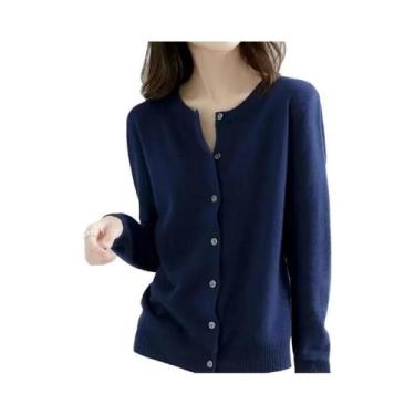 Imagem de Suéter Cardigan Feminino De Gola Redonda, Ajuste Solto, Cor Sólida, To
