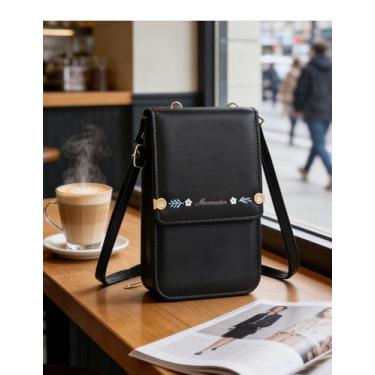 Imagem de Bolsa tiracolo feminina de couro preto