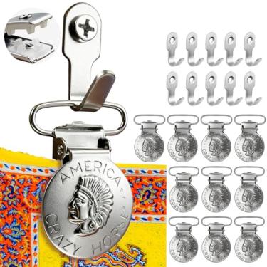 Imagem de Grampos de tapeçaria, ganchos de colcha para pendurar na parede, clipes antiderrapantes para pendurar na parede com dentes de plástico para pendurar, clipes de metal para exibição de tapete e carpete