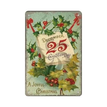 Imagem de Placa De Metal Vintage Feliz Natal Com Caixa De Música, Placa De Árvor
