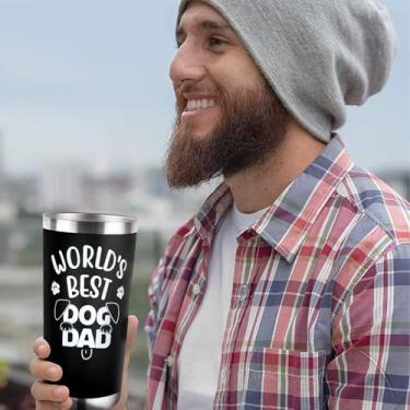 Imagem de Copo isolado de parede dupla à vácuo World's Best Dog Dad de 590 ml com tampa, caneca de café de viagem de aço inoxidável, caneca de aniversário do dia dos pais, presente para homens, pai, avô, amante