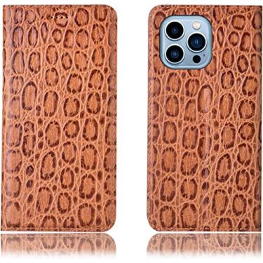 Imagem de FULNES Capa carteira para iPhone 13 Pro, couro genuíno Flip Folio bolsa case com slot para cartão suporte capa protetora magnética absorvente de choque para iPhone 13 Pro (Cor: marrom1)
