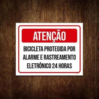 Imagem de Placa Sinalização Atenção Bicicleta Protegida Alarme 18X23 - Sinalizo.
