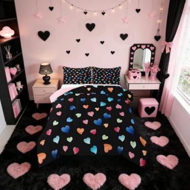 Imagem de Erosebridal Conjunto de edredom romântico para o dia dos namorados, solteiro, para casais, amor, coração, colorido, para quarto de meninas, mulheres, adultos, moderno, moda, estética, preto