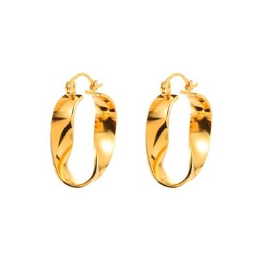 Imagem de Kokoma Brincos de argola torcida para mulheres, minimalistas, irregulares, grossos, leves, brincos de orelha da moda, Small, Cobre, Sem pedra preciosa