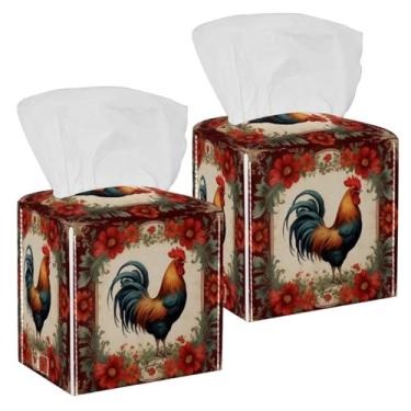 Imagem de Capa de caixa de lenços de papel floral de galo quadrada de couro organizador de papel facial decorativo para mesas de cabeceira mesa banheiro cozinha carro escritório decoração de casa