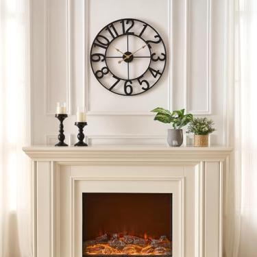 Imagem de Alarmore Relógio de parede, relógios de parede pequenos de 35,5 cm, operado por bateria, vintage retrô de meados do século, relógio de metal decorativo silencioso sem tique-taque para decoração de