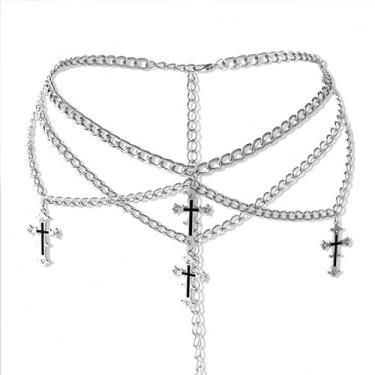 Imagem de Cinto de corrente de cintura cruzada - Punk Gothic Crossover Correntes de barriga para mulheres meninas (prata) (cruz 3), A, Coral, Ágata