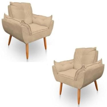 Imagem de Kit 2 Poltronas Decorativas Opala Sala de Estar Tecido Suede Bege Hori