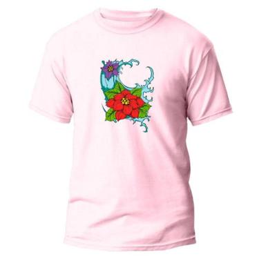 Imagem de  Camiseta Basica Algodão Premium Estampa Digital Flor - Pavesi, Rosa, 