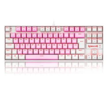 Imagem de Teclado Mecanico Gamer Kumara Switch Blue Redragon K552pw Rosa E Branco