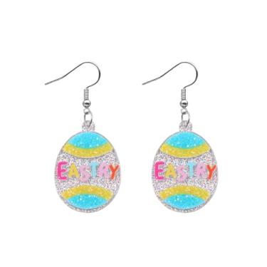Imagem de Brincos de coelhinho da Páscoa para mulheres, brincos coloridos de ovo de Páscoa, brincos de gota de coelho fofo, joia de primavera para presente, Large, Acrílico, Sem pedra preciosa