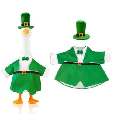Imagem de LANGFON Roupa de ganso de varanda de 58 cm para estátua de ganso de cimento ou plástico, roupa de ganso do dia de São Patrício, roupa verde para varanda e cartola para férias, gramado, jardim, pátio