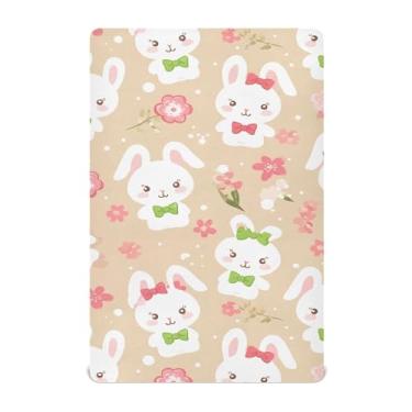 Imagem de SEHANY Lençol de berço de coelho fofo para meninos e meninas, macio, respirável, elástico, lençol com elástico padrão para bebês de 27 x 99 cm