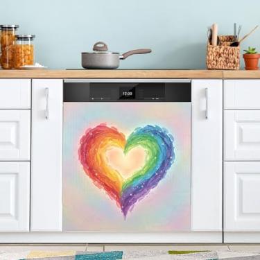 Imagem de ATTX Capa magnética para lava-louças coração dos namorados | Adesivo decorativo de eletrodomésticos de 58 x 66 cm para armários domésticos e eletrodomésticos #254