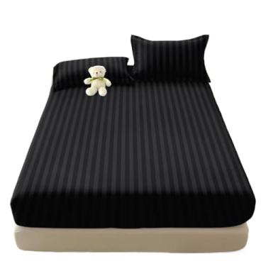 Imagem de Jogos De Lençol Com Elástico Listrado 400 Fios Solteiro 2 Peças Casal e Queen 3 Peças(Preto,CASAL 03 Peças)