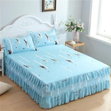 Imagem de Saia de cama elástica floral com babados e babados estilo colcha acolchoada com base plissada saia de cama lavável (cor: E, tamanho: 150 x 200 cm) (Gg 200 x 220 cm)