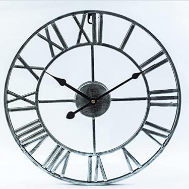 Imagem de AkosOL Relógio de parede grande, relógio vintage com grandes números romanos, relógio de parede de cozinha silencioso operado por bateria para casa, quarto, sala de estar, cozinha e sala 47 cm