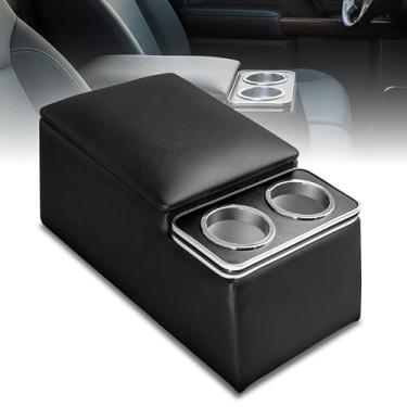 Imagem de NVS Universal Contractor Truck Center Console Organizador de banco resistente com porta-copos, tampa de apoio de braço acolchoada e armazenamento de caminhão de trabalho - Preto