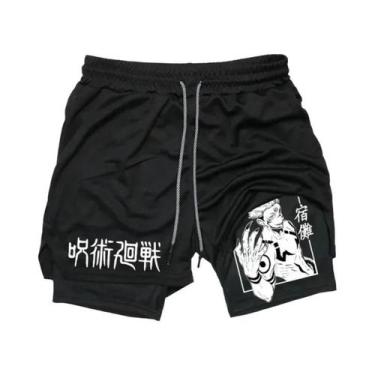 Imagem de Shorts De Compressão 2 Em 1 Para Academia Com Estampa De Anime Jujutsu
