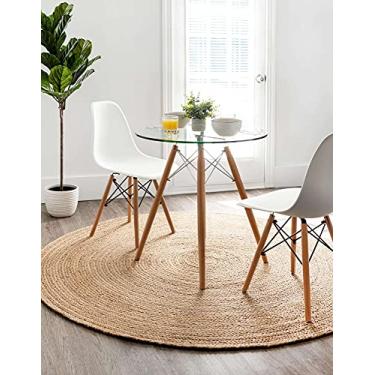 Imagem de Tapete de área de juta feito à mão com decoração da Ferish - Fio natural - Tapete rústico vintage trançado reversível - Ecológico, Rústico, Bege, 5 Feet Round