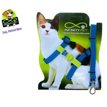 Imagem de Conjunto Peitoral Estampado para Gato com Guia e Pingente Decorativo -