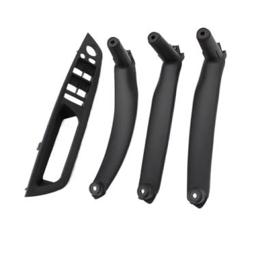 Imagem de Lhd rhd bege preto carro dianteiro motorista assento braço interior maçaneta da porta painel interno puxar guarnição capa compatível com bmw x5 x6 e70 e71 e72(LHD Set Black)