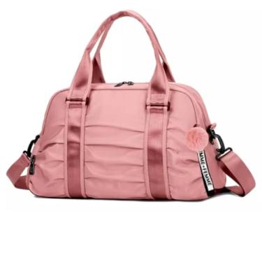 Imagem de Bolsa Mochila Esportiva Academia Viagem Mala Mão Blogueira Espaçosa Alça Transversal Com Chaveiro Pompom Colorida Grande(Rosa Rose)