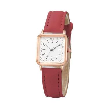 Imagem de Relógio De Pulso Feminino Casual Com Pulseira De Couro, Relógio De Qua