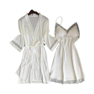 Imagem de Conjunto De Camisola Sexy De Seda Com Renda Para Mulheres, Pijamas Mac