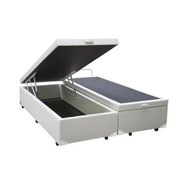 Imagem de Base Cama Box Baú Bipartido Queen Size Material Sintético Branco 43x15
