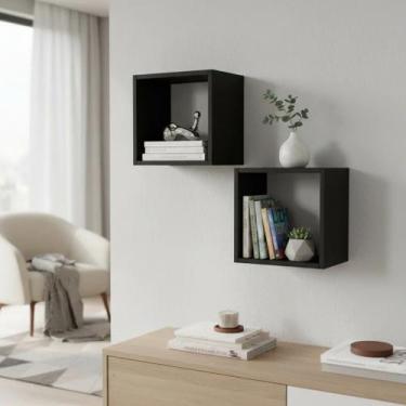 Imagem de Kit 02 Nichos 30x30 Preto MDF Decoração Sala Quarto Cozinha Banheiro -