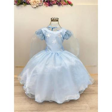 Imagem de Vestido Infantil Azul Frozen Anna e Elza para Festas Luxo - no-brand, 