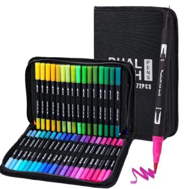 Imagem de Canetinhas, Caneta 2 Em1 Brush Lettering E Ponta Fina Dual Pen Canetinha Colorir Desenho, 36、48、60、72、80、100 Cores Para Conjunto Profissional Arte Infantil, Canetas Aquareláveis à Base De álcool (72)
