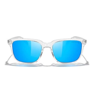 Imagem de MERRY'S Óculos de sol unissex retangulares polarizados vintage para homens/mulheres, pernas de alumínio, Armação transparente/lente espelhada azul/hastes prateadas, Lens Width: 55 Millimeters