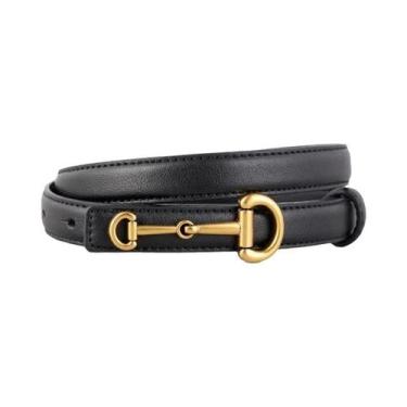 Imagem de Cinto Feminino De Luxo Em Couro Genuíno Preto Macio Com Fivela Dourada
