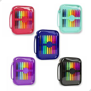 Imagem de Estojo Escolar Grande Transparente com Zíper, 4 Cores Disponíveis, Capacidade para Lápis, canetas, borracha, apontador, Tesoura, Design Moderno Papelaria fofa Divertida Criativa (Verde)