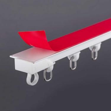 Imagem de Trilho de varão de cortina autoadesivo - suporte de teto e parede sem broca para sala de estar, quarto, chuveiro - 1 m (3,3 pés) Solução de cortina de instalação fácil