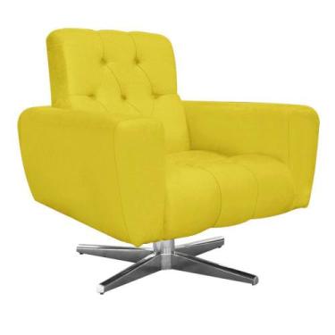 Imagem de Poltrona Decorativa Pietra Suede Amarelo com Base Estrela Giratória em