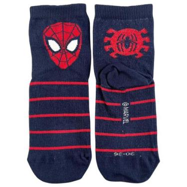 Imagem de Meia Disney Cano Médio Infantil Homem Aranha Lupo Cor:Azul MarinhoTama